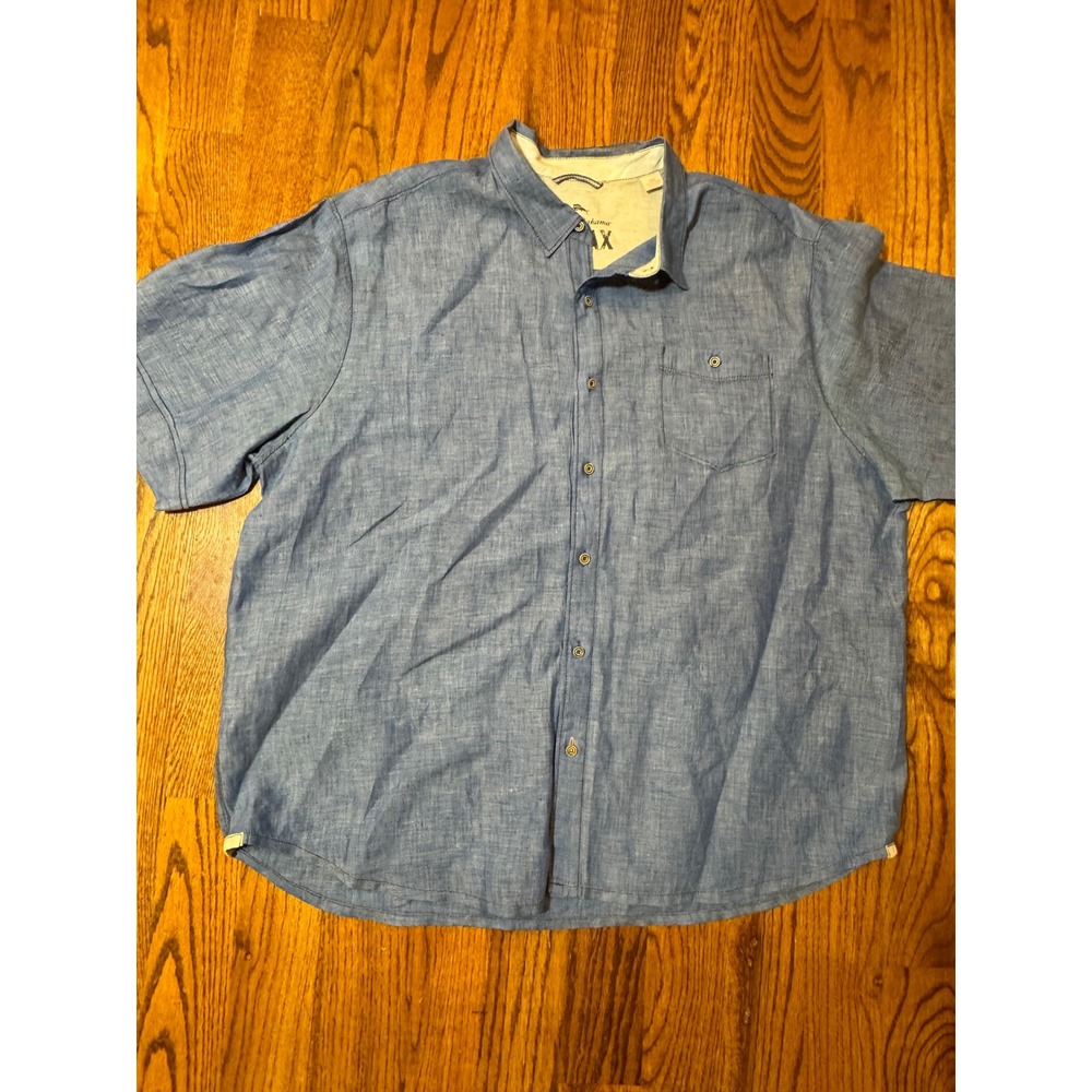 Tommy Bahama Relax Mens 2XB Blue 100% Linen Short Sleeve Button Down Shirt